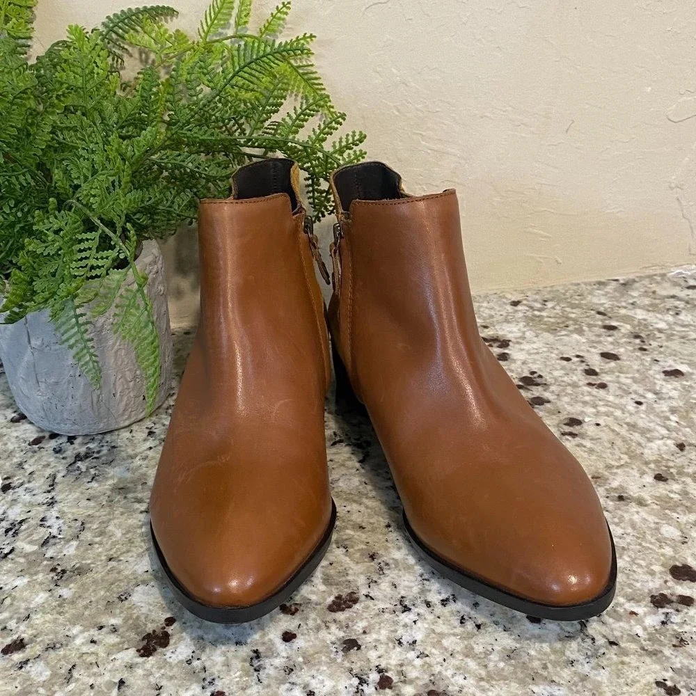 Geox Respira Womens Brown Leather Tan Suede Ankle Boots Pointed Toe‎ Side Zip